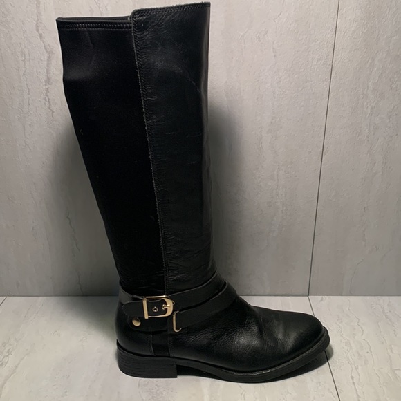 Kenneth Cole Reaction Black Leather Slip On Buckle Detail Side Zipper Tall Boots - Picture 7 of 12